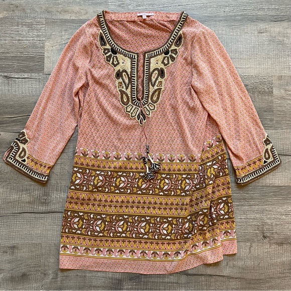Calypso St. Barth Long Sleeve Beaded Caftan with Tassel Front Size Large - Picture 1 of 5